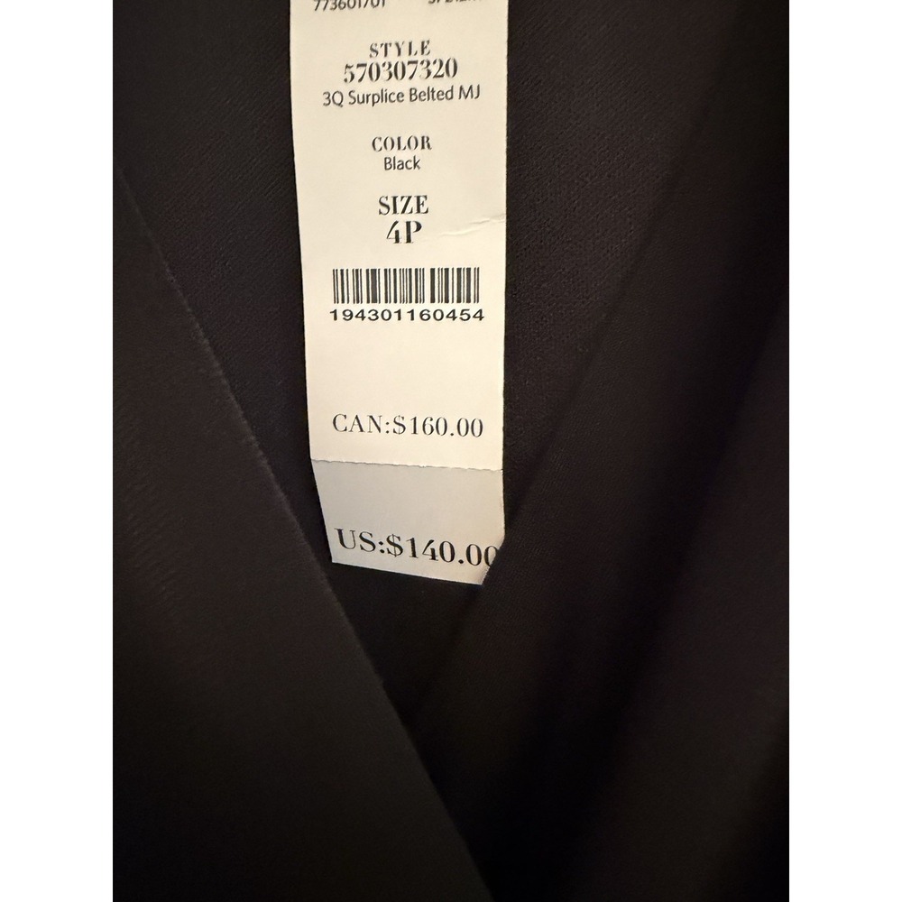 White House Black Market Women's Black Faux Wrap Dress 3/4 Sleeves 4P New $140 - Picture 4 of 5